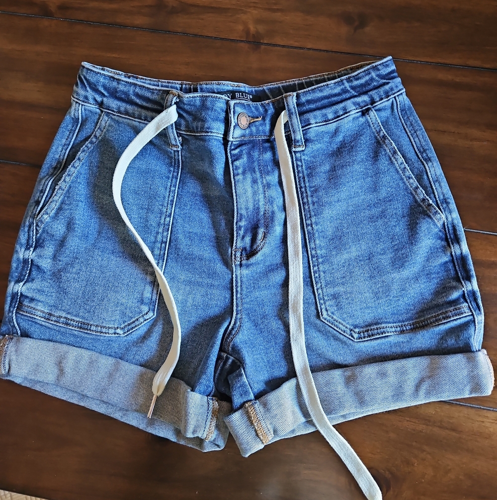 Judy Blue Light Blue High-Rise Rolled Hem Denim Shorts